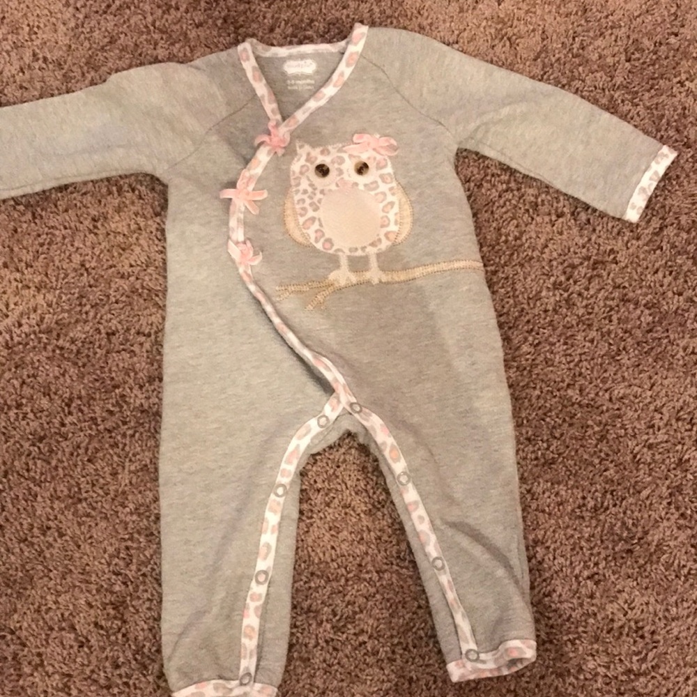 Mud pie one piece Greg with adorable pink owl